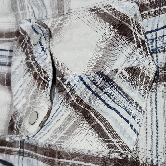 BKE PLAID ACID-WASH PEARL SNAP-BUTTON LONG-SLEEVED SHIRT SLIM-FIT MEDIUM - Picture 2 of 12